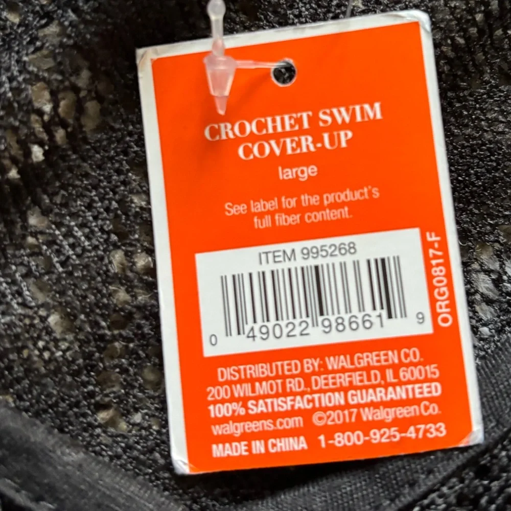 West Loop Crochet Swim Cover-Up‎ Dress New Black Lightweight Womens Size Large